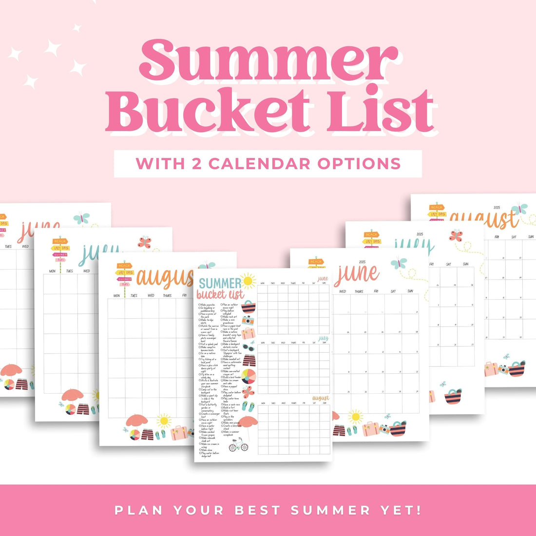 Summer Bucket List &amp; Calendar Set