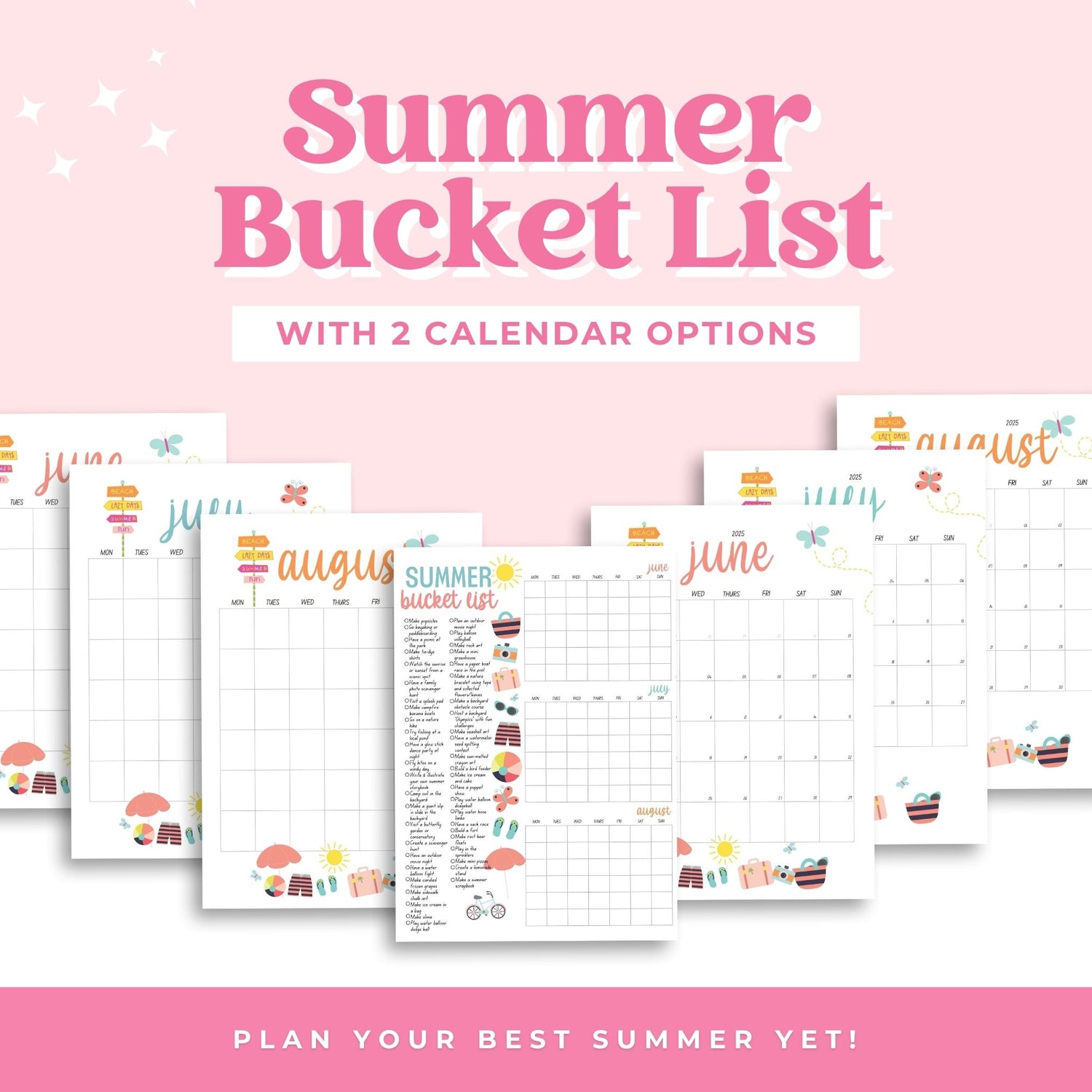 Summer Bucket List &amp; Calendar Set