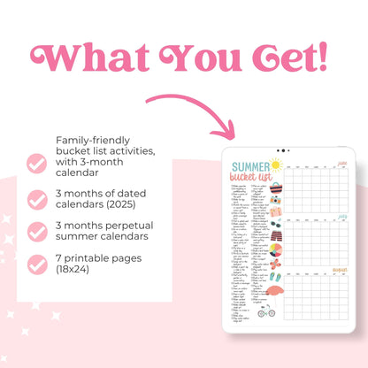 Summer Bucket List &amp; Calendar Set